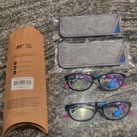 Blue light Glasses 2 Pack with 2 Cases NEW! Abigail by M+ +0.00 - Picture 1 of 6